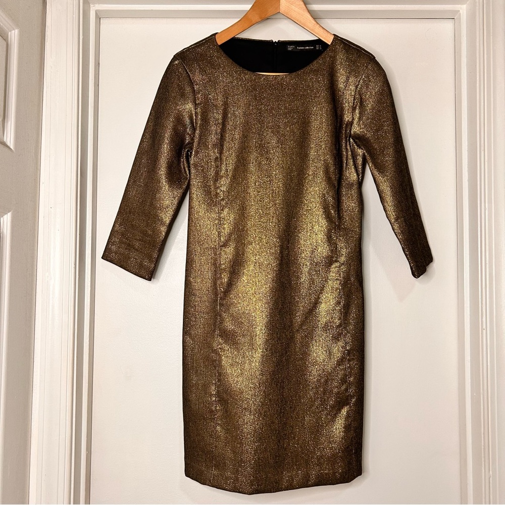 Zara Trafaluc Collection Metallic Gold Dress - Size Medium - Picture 2 of 11